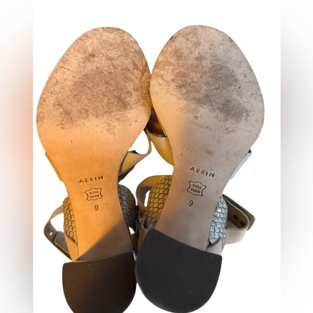 Aerin Metal Clasp Leather Strappy Heels